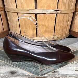 Nickels Brown Leather Vintage Italy Demi-Wedge Pointed Toe Loafers Womens 6.5